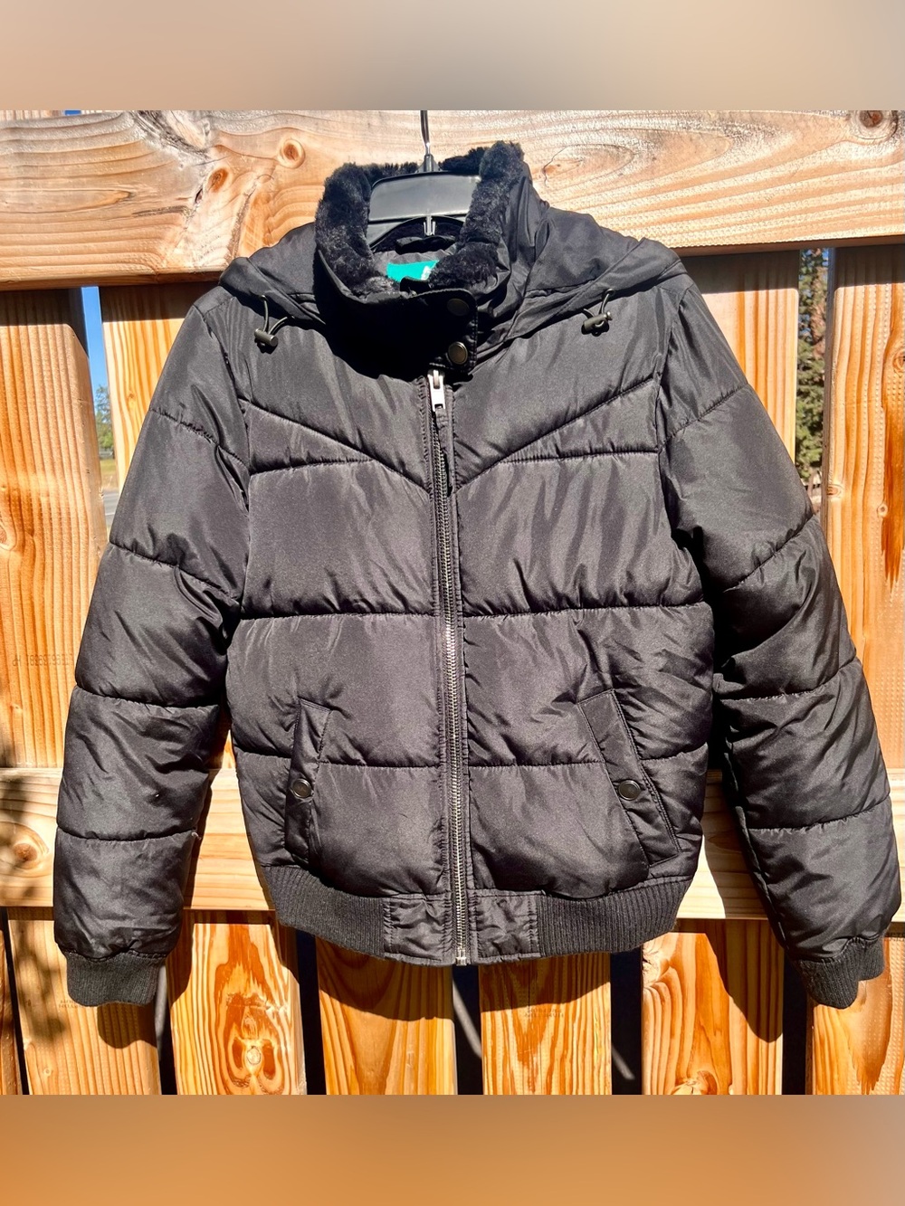 Aeropostale Black Puffer Jacket with Faux-Fur Trimmed Hood